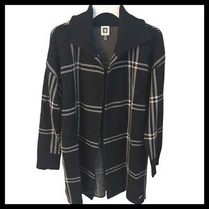 Anne Klein Plaid Knit Open Front Cardigan Sweater‎ Long Sleeve Women's Size L